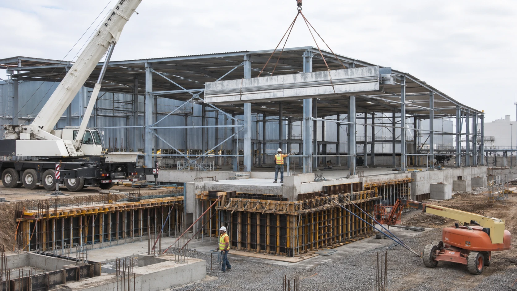 Montaje de estructura metálica y trabajos de hormigón