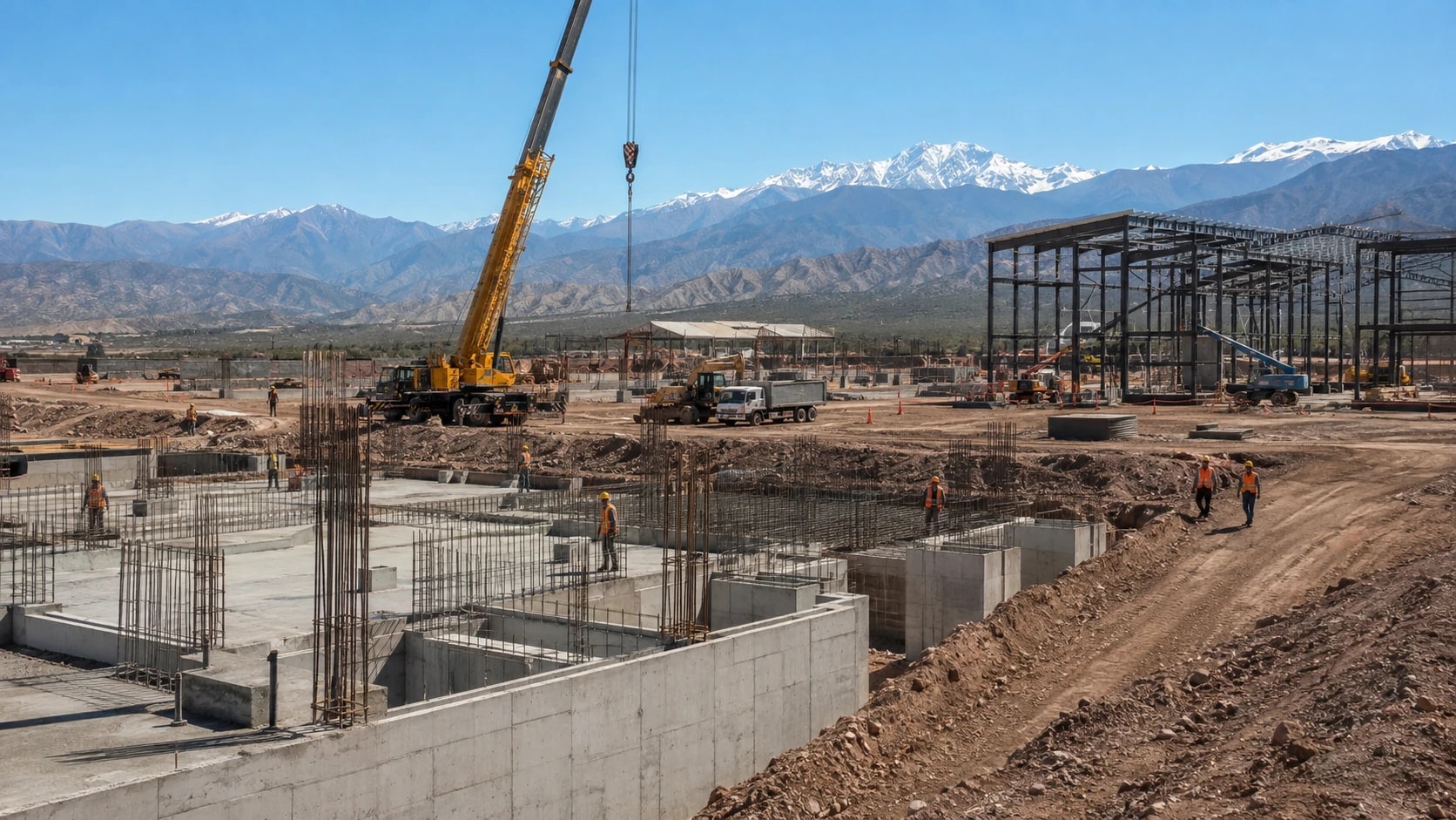 Obra civil industrial con estructuras y fundaciones