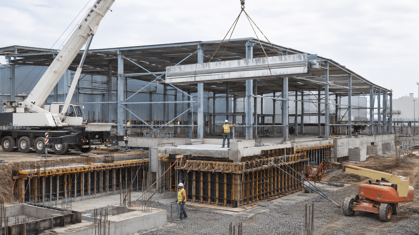 Montaje de estructura metálica y trabajos de hormigón